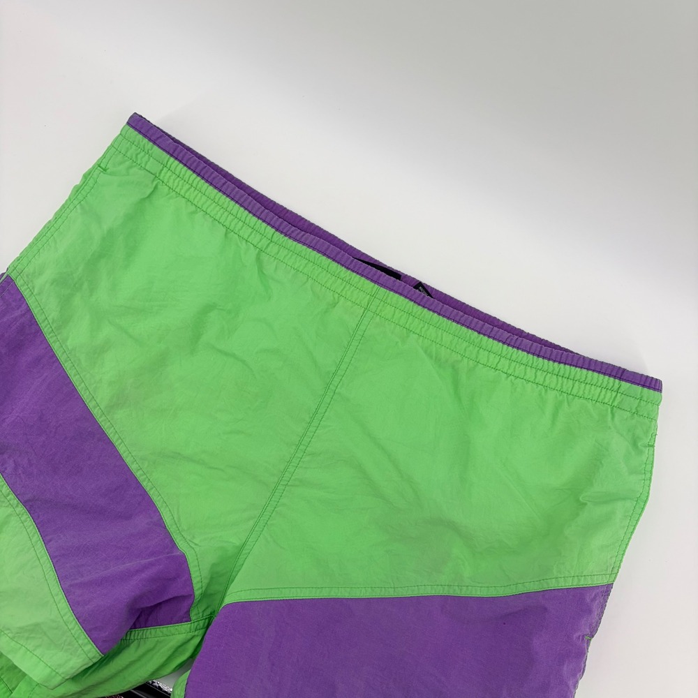 Hobie‎ Swim Trunks Vintage L Green Purple Nylon Colorblock Mesh Lined Mens
